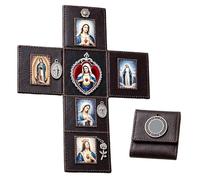 Altare Cattolico Portatile, Altare Palmare Cattolico Pieghevole a Mano, Devozione Portatile con Immagini Sacre e Medaglie Religiose per Ritiri, Viaggi e Prima Comunione