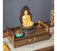 Altare da meditazione in bambù con cassetto estraibile, piccolo supporto per statua di Buddha e mensola per preghiera, incenso e Pooja, finitura in legno naturale, design compatto