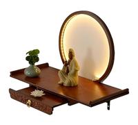 Altare da Parete, Altare Buddha con Mensola E Luce LED, Tavolo per Offerte di Preghiera in bambù Retrattile, per Incenso, Idoli E Accessori per Il Culto,Rosewood,50cm/20in
