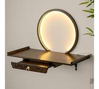 Altare da Parete, Altare Buddha con Mensola E Luce LED, Tavolo per Offerte di Preghiera in bambù Retrattile, per Incenso, Idoli E Accessori per Il Culto,Walnut,50cm/20in