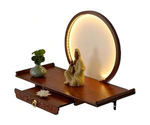 Altare da Parete, Altare Buddha con Mensola E Luce LED, Tavolo per Offerte di Preghiera in bambù Retrattile, per Incenso, Idoli E Accessori per Il Culto,Rosewood,40cm/16in