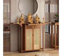 Altare personale con contenitore, altare da meditazione in bambù, mobiletto per altare da meditazione, altari buddisti per la famiglia, nicchia con Buddha cinese e mobiletto con pannelli scorrevoli (m