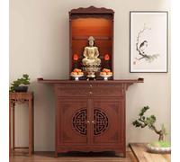 Altarino Buddista In Bambù, Tempietto Domestico Per Meditazione E Preghiera | Mobile Santuario Con Cassetti E Ante, Tavolo Altare Per Statue Buddha, Arredamento Sacro Casa
