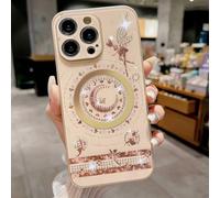 Altartar Custodia magnetica per iPhone 14 Plus, in silicone, con brillantini, con chiusura magnetica, da donna, lucida, sottile, resistente agli urti, protezione dell'obiettivo estetica, dorata