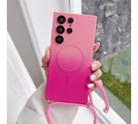 Altartar Custodia magnetica per Samsung Galaxy S23, con nastro, custodia protettiva per cellulare S23, catena regolabile con cordoncino da appendere in silicone TPU, cover Necklace Case-Rosa