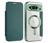 Altartar Custodia per Google Pixel 10, in pelle, magnetica, con scomparto per carte di credito, antiurto, pieghevole, magnetica, trasparente, per Google Pixel 10, verde