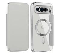 Altartar Custodia per Google Pixel 10 Pro, in pelle, magnetica, con scomparto per carte di credito, antiurto, pieghevole, magnetica, trasparente, per Google Pixel 10 Pro, colore: grigio