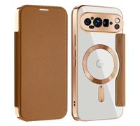 Altartar Custodia per Google Pixel 10 Pro XL, in pelle, magnetica, con scomparto per carte di credito, antiurto, pieghevole, magnetica, trasparente, per Google Pixel 10 Pro, XL marrone