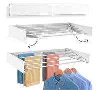 Altaudia Stendibiancheria da Muro 120cm Antiossidante, Invisibile e Richiudibile - 6 Tubi in Alluminio, Estensibile 9.5-60 cm, Montaggio a Parete Interno/Esterno, Installazione Facile