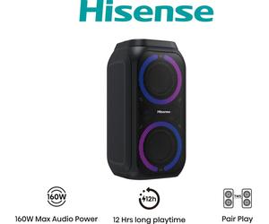 ALTAVOZ PORTATIL HISENSE PARTY ROCKER 160 2.0 160W BT USB NEGRO - Nouvo