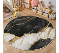 ALTCIRNMD 3D Rotondo Bianco Nero Marmo Lineare Stampa Tappeto Salotto Grande Pelo Corto Texture Lussuosa,Moquette Antiscivolo,Soggiorno Bambini Camera Da Letto Decorazione Domestica Tappeti,140Cm