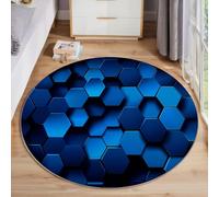 ALTCIRNMD 3D Rotondo Blu Esagono A Nido D'Ape Stampa Tappeto Salotto Grande Pelo Corto Futurismo Astratto,Moquette Antiscivolo,Soggiorno Bambini Camera Da Letto Decorazione Domestica Tappeti,60Cm
