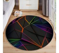 ALTCIRNMD 3D Rotondo Grigio Scuro Geometria Lineare Stampa Tappeto Salotto Grande Pelo Corto Arte Astratta,Moquette Antiscivolo,Soggiorno Bambini Camera Da Letto Decorazione Domestica Tappeti,100Cm