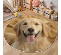 ALTCIRNMD 3D Rotondo Oro Carino Golden Retriever Stampa Tappeto Salotto Grande Pelo Corto Animali Felici,Moquette Antiscivolo,Soggiorno Bambini Camera Da Letto Decorazione Domestica Tappeti,180Cm