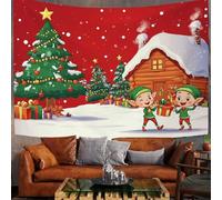 ALTCIRNMD Arazzo Da Parete 3D Natalizio Arazzo,Rosso Verde Casa Degli Elfi Personaggi Dei Cartoni Animati Natalizio Natalizie Per Inverno Capodanno Casa Vigilia Della Decorazione,100Wx150Tcm