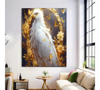 ALTCIRNMD Bianco Dorato Decorazione Per La Casa,Manifesto,Uccello Aquila Ghirlanda Decorazione Animali Fantastici Camera Da Letto,Stampa Immagini Soggiorno Ufficio Parete Poster,Senza Cornice 60X90Cm