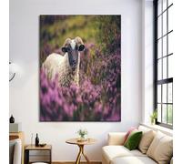 ALTCIRNMD Bianco Viola Decorazione Per La Casa,Manifesto,Capra Erica Decorazione Animali Dei Fiori Camera Da Letto,Stampa Immagini Soggiorno Ufficio Parete Poster,Senza Cornice 60X90Cm