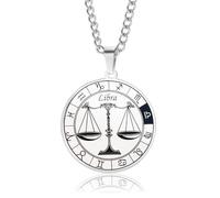 ALTCIRNMD Collana Costellazione Per Uomo, Collana Con Ciondolo Inciso Costellazione Rotonda Punk Con 12 Segni Zodiacali Astrologia Oroscopo Costellazione Gioielli, Bilancia