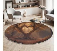 ALTCIRNMD Patio Tappeto Rotondo Esterno Interno Albero Dell'Amore Paesaggio Autunnale Della Foresta Effetto 3D Oro Salotto Sala Terrazza Balcone Bagno Outdoor Indoor Zerbino D'Ingresso,180Cm