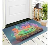 ALTCIRNMD Smoke Records Zerbini Per Interni,Tappeto Ingresso Zerbino Morbidi Arte Astratta Per Interni Cucina Porta Anteriore Posteriore Animali Domestici E Cani,60X90Cm Arancione Verde