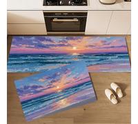 ALTCIRNMD Tappetini Cucina Antiscivolo 2 Pezzi, Oceano Al Tramonto, Set Tappeti Da Cucina Con Dipinti Ad Olio Impressionisti Per Ingresso, Corridoio E Sala Da Pranzo, 45 * 75Cm+45 * 150Cm