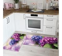 ALTCIRNMD Tappetini Da Cucina 2 Pezzi,Testo Semplice Delicati Fiori Di Ortensia Tappeto Cucina Antiscivolo Impermeabile Tappeti Da Cucina,Adatto Per Corridoi Cucine Bagni
