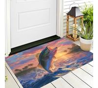 ALTCIRNMD Tappetino Antiscivolo Arancione-Blu Basso Al Tramonto 3D,Benvenuto Interni Ed Esterni Tappeto Dipinto Ad Olio Di Animali,Zerbino Per Porta D'Ingresso Camera Da Letto Soggiorno,50X80Cm