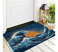 ALTCIRNMD Tappetino Antiscivolo Arancione Blu La Grande Onda Di Kanagawa 3D,Benvenuto Interni Ed Esterni Tappeto Paesaggio Giapponese,Zerbino Per Porta D'Ingresso Camera Da Letto Soggiorno,80X120Cm