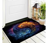 ALTCIRNMD Tappetino Antiscivolo Arancione Blu Yin Yang,Acqua Fuoco 3D,Benvenuto Interni Ed Esterni Tappeto Arte Fantasy,Zerbino Per Porta D'Ingresso Camera Da Letto Soggiorno,90X150Cm