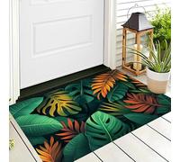 ALTCIRNMD Tappetino Antiscivolo Arancione Verde Foglie Di Linea 3D,Benvenuto Interni Ed Esterni Tappeto Piante Tropicali,Zerbino Per Porta D'Ingresso Camera Da Letto Soggiorno,50X80Cm