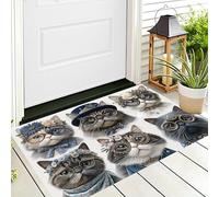 ALTCIRNMD Tappetino Antiscivolo Bianco Brunastro Gatto Dei Fiori 3D,Benvenuto Interni Ed Esterni Tappeto Animali Della Moda,Zerbino Per Porta D'Ingresso Camera Da Letto Soggiorno,60X90Cm