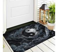 ALTCIRNMD Tappetino Antiscivolo Bianco Nero Nuvole Di Nebbia Di Yin Yang 3D,Benvenuto Interni Ed Esterni Tappeto Simboli Acquerellati,Zerbino Per Porta D'Ingresso Camera Da Letto Soggiorno,70X100Cm