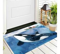 ALTCIRNMD Tappetino Antiscivolo Blu Bianco Orca Marina 3D,Benvenuto Interni Ed Esterni Tappeto Animali Fantastici,Zerbino Per Porta D'Ingresso Camera Da Letto Soggiorno,40X60Cm