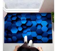 ALTCIRNMD Tappetino Antiscivolo Blu Esagono A Nido D'Ape 3D,Benvenuto Interni Ed Esterni Tappeto Futurismo Astratto,Zerbino Per Porta D'Ingresso Camera Da Letto Soggiorno,50X80Cm