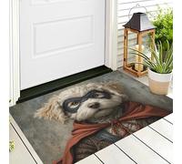ALTCIRNMD Tappetino Antiscivolo Rosso Bianco Cucciolo Personalizzato 3D,Benvenuto Interni Ed Esterni Tappeto Dipinto Ad Olio Di Animali,Zerbino Per Porta D'Ingresso Camera Da Letto Soggiorno,90X150Cm