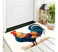 ALTCIRNMD Tappetino Antiscivolo Rosso Blu Gallo Nell'Erba 3D,Benvenuto Interni Ed Esterni Tappeto Animali Dipinti,Zerbino Per Porta D'Ingresso Camera Da Letto Soggiorno,80X120Cm