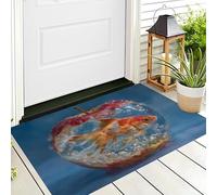 ALTCIRNMD Tappetino Antiscivolo Rosso Dorato Pesce Rosso Mela 3D,Benvenuto Interni Ed Esterni Tappeto Animali Fantastici,Zerbino Per Porta D'Ingresso Camera Da Letto Soggiorno,40X60Cm