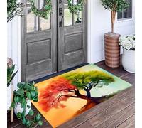 ALTCIRNMD Tappetino Antiscivolo Rosso Verde Albero Degli Elementi 3D,Benvenuto Interni Ed Esterni Tappeto Pittura Ad Olio Naturale,Zerbino Per Porta D'Ingresso Camera Da Letto Soggiorno,60X90Cm