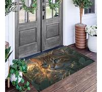 ALTCIRNMD Tappetino Antiscivolo Verde Gatto Arancione Nell'Erba 3D,Benvenuto Interni Ed Esterni Tappeto Animali Dei Cartoni Animati,Zerbino Per Porta D'Ingresso Camera Da Letto Soggiorno,50X80Cm