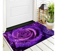 ALTCIRNMD Tappetino Antiscivolo Viola Rosa Goccia Di Rugiada 3D,Benvenuto Interni Ed Esterni Tappeto Fotografare Le Piante,Zerbino Per Porta D'Ingresso Camera Da Letto Soggiorno,90X150Cm