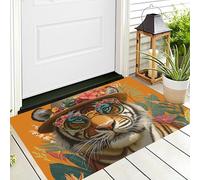 ALTCIRNMD Tappetino Entrata Arancione Verde Tigre Con Occhiali Da Sole Zerbino Animali Tropicali Zerbini Di Benvenuto Per Cucina Interno Terrazzo Posteriori Esterno Porte Anteriori La Casa,60X90Cm