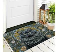 ALTCIRNMD Tappetino Entrata Blu Giallo Gatto Dei Fiori Zerbino Illustrazione Animali Zerbini Di Benvenuto Per Cucina Interno Terrazzo Posteriori Esterno Porte Anteriori La Casa,40X60Cm