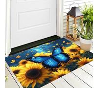 ALTCIRNMD Tappetino Entrata Giallo Blu Farfalla Girasole Zerbino Insetti Piante Zerbini Di Benvenuto Per Cucina Interno Terrazzo Posteriori Esterno Porte Anteriori La Casa,50X80Cm