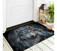 ALTCIRNMD Tappetino Entrata Grigio-Blu Acchiappasogni Lupo Zerbino Illustrazioni Animali Zerbini Di Benvenuto Per Cucina Interno Terrazzo Posteriori Esterno Porte Anteriori La Casa,60X90Cm