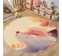 ALTCIRNMD Tappeto Bianco Arancione Volpe Petalo 3D Rotondo Soggiorno,Animali Fantastici Fantasiatappeto Con Motivo Stampato,Tappetino Decorazioni Per La Casa,Antiscivolo Zerbino,100Cm