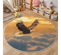 ALTCIRNMD Tappeto Bianco Dorato Aquila Calva Tra Le Nuvole 3D Rotondo Soggiorno,Animali Del Paesaggio Fantasiatappeto Con Motivo Stampato,Tappetino Decorazioni Per La Casa,Antiscivolo Zerbino,100Cm