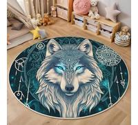 ALTCIRNMD Tappeto Blu Scuro Lupo Mandragora 3D Rotondo Soggiorno,Animali Fantastici Fantasiatappeto Con Motivo Stampato,Tappetino Decorazioni Per La Casa,Antiscivolo Zerbino,160Cm