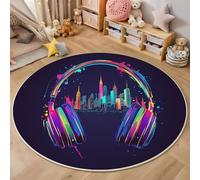 ALTCIRNMD Tappeto Colore Cuffie Da Città 3D Rotondo Soggiorno,Arte Astratta Fantasiatappeto Con Motivo Stampato,Tappetino Decorazioni Per La Casa,Antiscivolo Zerbino,160Cm