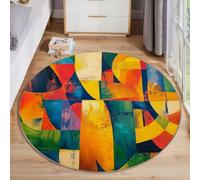 ALTCIRNMD Tappeto Da Gioco Bambini Stampato In 3D Rotondo Arancia Pittura A Olio Geometrica Area Giochi Espressionismo Astratto Per La Casa Cameretta Soggiorno Divano Sala Da Pranzo Grande,60Cm