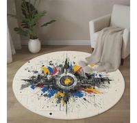 ALTCIRNMD Tappeto Da Gioco Bambini Stampato In 3D Rotondo Bianco E Nero Linee Di Silhouette Area Giochi Città Astratta Per La Casa Cameretta Soggiorno Divano Sala Da Pranzo Grande, 120Cm